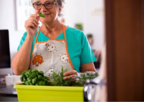 Elderly woman gardening