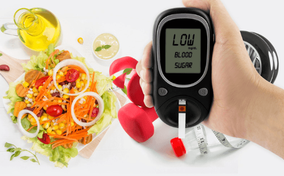 Healthy salad while testing blood sugars